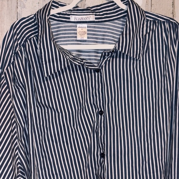 Roamans Plus Size 4X Long Sleeves Button Up Shirt Collared Striped Blue & White - Picture 3 of 7